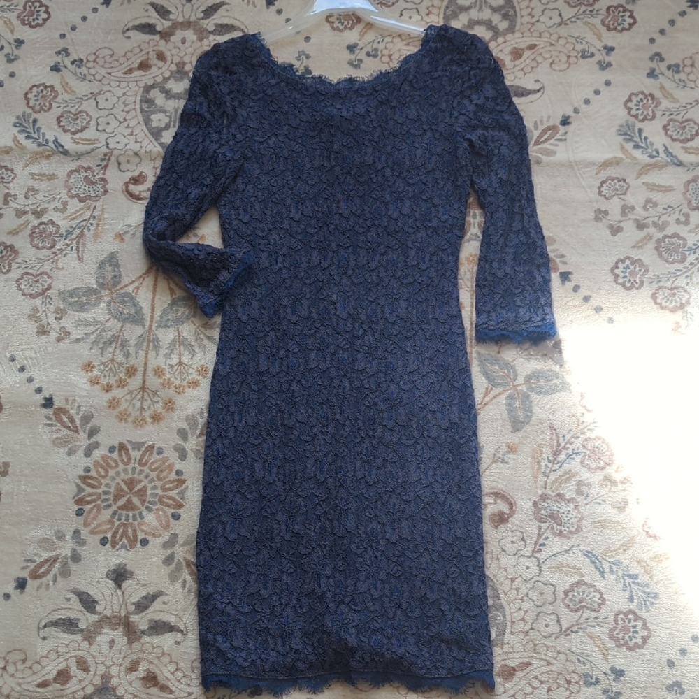 Babaton Navy Long Sleeve Lace Dress